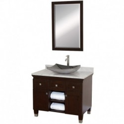 36 inch Single Bathroom Vanity in Espresso, White Carrera Marble Countertop, Altair Black Granite Sink, and 24 inch Mirror