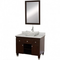 36 inch Single Bathroom Vanity in Espresso, White Carrera Marble Countertop, Avalon White Carrera Marble Sink, and 24 inch Mirr