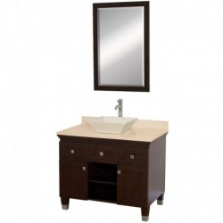 36 inch Single Bathroom Vanity in Espresso, Ivory Marble Countertop, Pyra Bone Porcelain Sink , and 24 inch Mirror