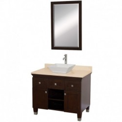 36 inch Single Bathroom Vanity in Espresso, Ivory Marble Countertop, Pyra White Porcelain Sink, and 24 inch Mirror