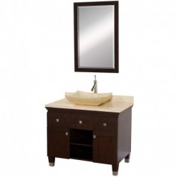36 inch Single Bathroom Vanity in Espresso, Ivory Marble Countertop, Avalon Ivory Marble Sink, and 24 inch Mirror