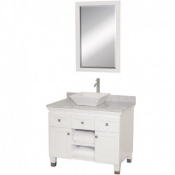 36 inch Single Bathroom Vanity in White, White Carrera Marble Countertop, Pyra White Porcelain Sink, and 24 inch Mirror