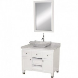 36 inch Single Bathroom Vanity in White, White Carrera Marble Countertop, Avalon White Carrera Marble Sink, and 24 inch Mirror