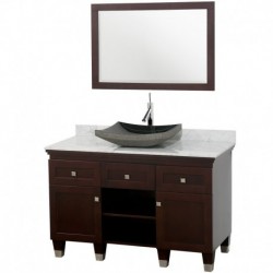 48 inch Single Bathroom Vanity in Espresso, White Carrera Marble Countertop, Altair Black Granite Sink, and 24 inch Mirror