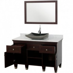 48 inch Single Bathroom Vanity in Espresso, White Carrera Marble Countertop, Altair Black Granite Sink, and 24 inch Mirror