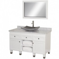 48 inch Single Bathroom Vanity in White, White Carrera Marble Countertop, Altair Black Granite Sink, and 24 inch Mirror