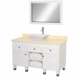 48 inch Single Bathroom Vanity in White, Ivory Marble Countertop, Pyra White Porcelain Sink, and 24 inch Mirror