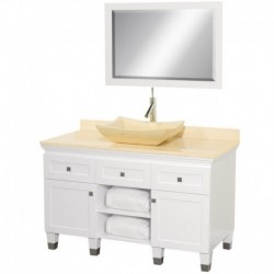 48 inch Single Bathroom Vanity in White, Ivory Marble Countertop, Avalon Ivory Marble Sink, and 24 inch Mirror