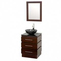 22 inch Pedestal Bathroom Vanity in Espresso, Smoke Glass Countertop, Smoke Glass Sink, and 22 inch Mirror