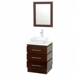 22 inch Pedestal Bathroom Vanity in Espresso, White Man-Made Stone Countertop, Pyra White Porcelain Sink, and 22 inch Mirror