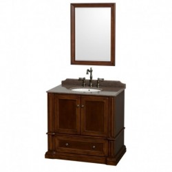36 inch Single Bathroom Vanity in Cherry, Imperial Brown Granite Countertop, Undermount Oval Sink, and 24 inch Mirror
