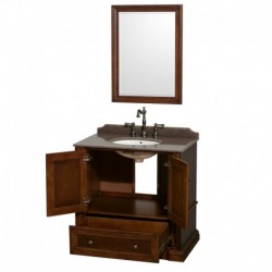 36 inch Single Bathroom Vanity in Cherry, Imperial Brown Granite Countertop, Undermount Oval Sink, and 24 inch Mirror
