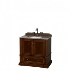 36 inch Single Bathroom Vanity in Cherry, Imperial Brown Granite Countertop, Undermount Oval Sink, and No Mirror