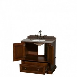 36 inch Single Bathroom Vanity in Cherry, Imperial Brown Granite Countertop, Undermount Oval Sink, and No Mirror