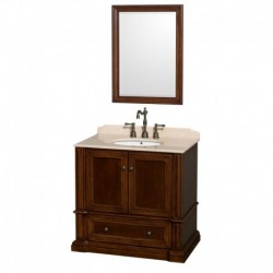36 inch Single Bathroom Vanity in Cherry, Ivory Marble Countertop, Undermount Oval Sink, and 24 inch Mirror