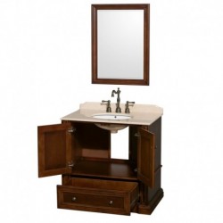 36 inch Single Bathroom Vanity in Cherry, Ivory Marble Countertop, Undermount Oval Sink, and 24 inch Mirror