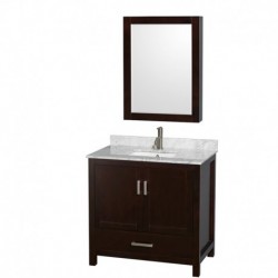 36 inch Single Bathroom Vanity in Espresso, White Carrera Marble Countertop, Undermount Square Sink, and Medicine Cabinet