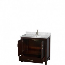 36 inch Single Bathroom Vanity in Espresso, White Carrera Marble Countertop, Undermount Square Sink, and No Mirror