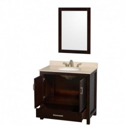 36 inch Single Bathroom Vanity in Espresso, Ivory Marble Countertop, Undermount Oval Sink, and 24 inch Mirror