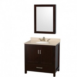 36 inch Single Bathroom Vanity in Espresso, Ivory Marble Countertop, Undermount Oval Sink, and Medicine Cabinet