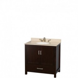 36 inch Single Bathroom Vanity in Espresso, Ivory Marble Countertop, Undermount Oval Sink, and No Mirror