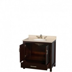 36 inch Single Bathroom Vanity in Espresso, Ivory Marble Countertop, Undermount Oval Sink, and No Mirror
