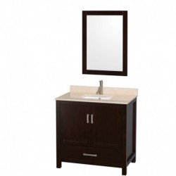 36 inch Single Bathroom Vanity in Espresso, Ivory Marble Countertop, Undermount Square Sink, and 24 inch Mirror