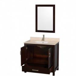 36 inch Single Bathroom Vanity in Espresso, Ivory Marble Countertop, Undermount Square Sink, and 24 inch Mirror