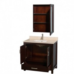 36 inch Single Bathroom Vanity in Espresso, Ivory Marble Countertop, Undermount Square Sink, and Medicine Cabinet