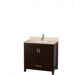 36 inch Single Bathroom Vanity in Espresso, Ivory Marble Countertop, Undermount Square Sink, and No Mirror