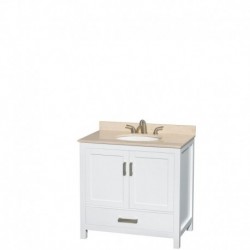 36 inch Single Bathroom Vanity in White, Ivory Marble Countertop, Undermount Oval Sink, and Medicine Cabinet