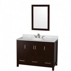 48 inch Single Bathroom Vanity in Espresso, White Carrera Marble Countertop, Undermount Oval Sink, and 24 inch Mirror