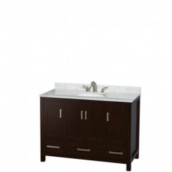 48 inch Single Bathroom Vanity in Espresso, White Carrera Marble Countertop, Undermount Oval Sink, and 24 inch Mirror