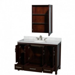 48 inch Single Bathroom Vanity in Espresso, White Carrera Marble Countertop, Undermount Oval Sink, and Medicine Cabinet