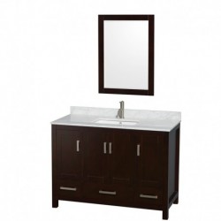 48 inch Single Bathroom Vanity in Espresso, White Carrera Marble Countertop, Undermount Square Sink, and 24 inch Mirror