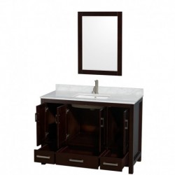 48 inch Single Bathroom Vanity in Espresso, White Carrera Marble Countertop, Undermount Square Sink, and 24 inch Mirror