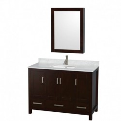 48 inch Single Bathroom Vanity in Espresso, White Carrera Marble Countertop, Undermount Square Sink, and Medicine Cabinet