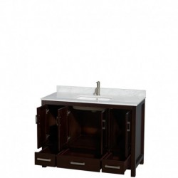 48 inch Single Bathroom Vanity in Espresso, White Carrera Marble Countertop, Undermount Square Sink, and No Mirror