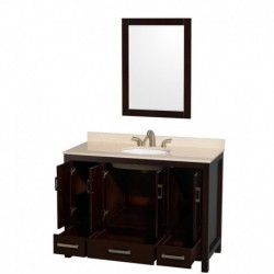 48 inch Single Bathroom Vanity in Espresso, Ivory Marble Countertop, Undermount Oval Sink, and 24 inch Mirror