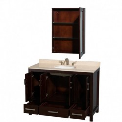 48 inch Single Bathroom Vanity in Espresso, Ivory Marble Countertop, Undermount Oval Sink, and Medicine Cabinet