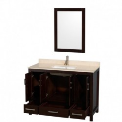 48 inch Single Bathroom Vanity in Espresso, Ivory Marble Countertop, Undermount Square Sink, and 24 inch Mirror