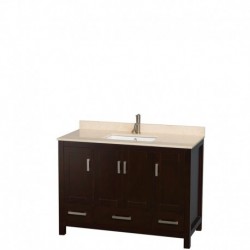 48 inch Single Bathroom Vanity in Espresso, Ivory Marble Countertop, Undermount Square Sink, and 24 inch Mirror