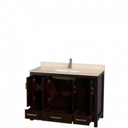 48 inch Single Bathroom Vanity in Espresso, Ivory Marble Countertop, Undermount Square Sink, and No Mirror