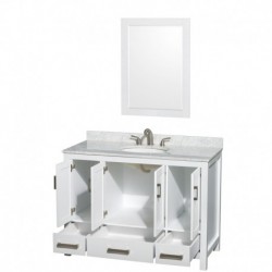 48 inch Single Bathroom Vanity in White, White Carrera Marble Countertop, Undermount Oval Sink, and 24 inch Mirror