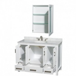 48 inch Single Bathroom Vanity in White, White Carrera Marble Countertop, Undermount Oval Sink, and Medicine Cabinet