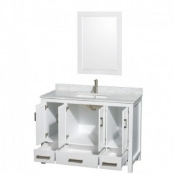48 inch Single Bathroom Vanity in White, White Carrera Marble Countertop, Undermount Square Sink, and 24 inch Mirror
