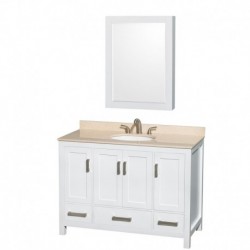 48 inch Single Bathroom Vanity in White, Ivory Marble Countertop, Undermount Oval Sink, and Medicine Cabinet