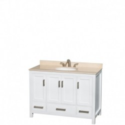 48 inch Single Bathroom Vanity in White, Ivory Marble Countertop, Undermount Oval Sink, and No Mirror