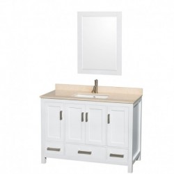 48 inch Single Bathroom Vanity in White, Ivory Marble Countertop, Undermount Square Sink, and 24 inch Mirror