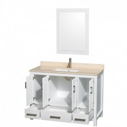 48 inch Single Bathroom Vanity in White, Ivory Marble Countertop, Undermount Square Sink, and 24 inch Mirror